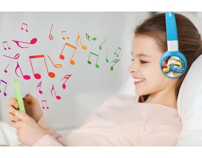 Lexibook 2v1 bluetooth skladacie slúchadlá Šmolkovia s limitom hlasitosti