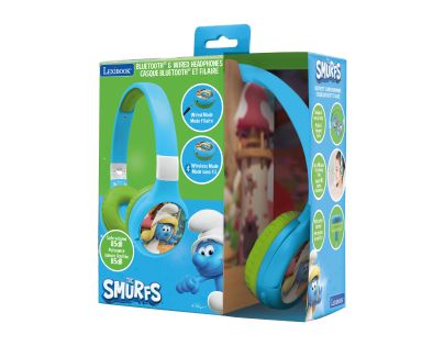 Lexibook 2v1 bluetooth skladacie slúchadlá Šmolkovia s limitom hlasitosti