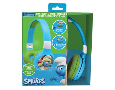 Lexibook 2v1 bluetooth skladacie slúchadlá Šmolkovia s limitom hlasitosti