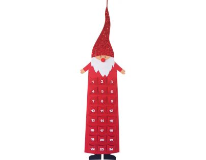 Anděl Adventný kalendár z filcu škriatok červený 124 cm