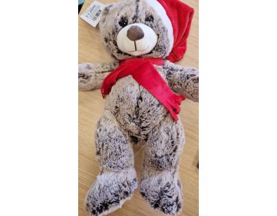 Alltoys Plyšový medveď sivý s čiapkou a šálom 40 cm