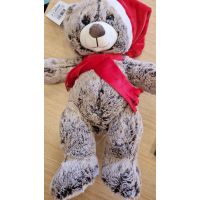 Alltoys Plyšový medveď sivý s čiapkou a šálom 40 cm