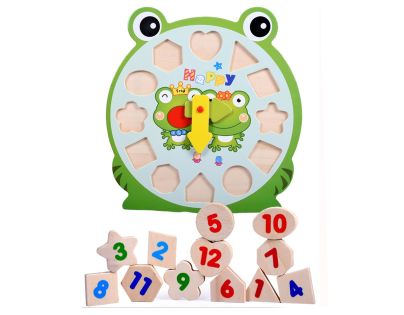 Alltoys Skladačka hodiny drevená žabka