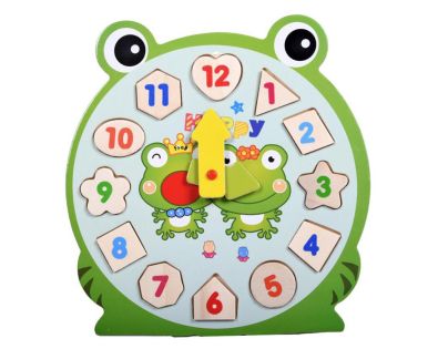 Alltoys Skladačka hodiny drevená žabka