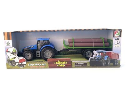 Alltoys Traktor s valníkom a drevom modrý