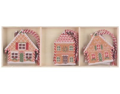 Anděl Přerov Domčeky drevené na zavesenie cca 6 x 6 x 0,5 cm 6 ks v krabičke