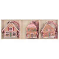 Anděl Přerov Domčeky drevené na zavesenie cca 6 x 6 x 0,5 cm 6 ks v krabičke