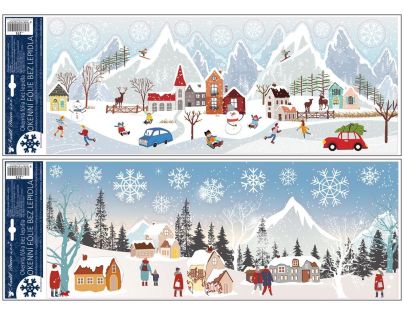 Anděl Přerov Okenné fólie s glitrami Zimná dedinka 21 x 59,5 cm