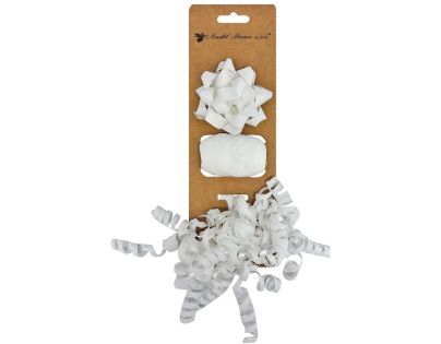 Anděl Přerov Súprava na balenie darčekov biela, rozeta 7 x 3,5 x 7 cm, stuha 0,5 cm x 10 m, kučera s lepíkom