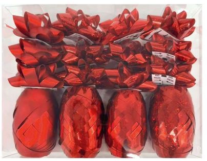 Anděl Přerov Súprava na balenie darčekov červená, rozeta 5 x 2 x 5 cm 12 ks, stuha 0,5 cm x 10 m 4 ks