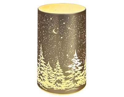 Anděl Přerov Svietiaci sklenený valec s motívom krajiny zlatý, 12,8 x 7,5 cm, teplá biela, 10 LED, časovač