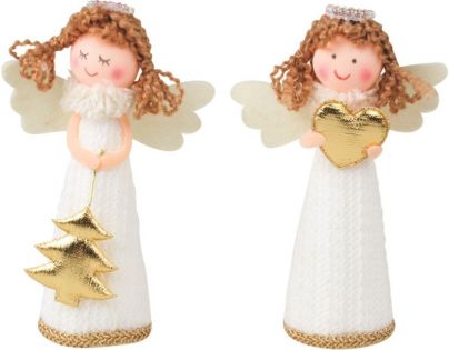 Anjel v bielych pletených šatách 13 cm