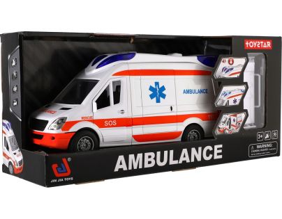 Auto ambulancia plast 26 cm s lehátkom na zotrvačník so svetlom so zvukom