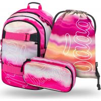 Baagl set 3 Skate Pink Stripes: batoh, peračník, vrecko