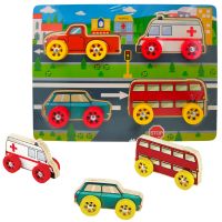 BABU - Drevené puzzle autíčka - sada 4 ks