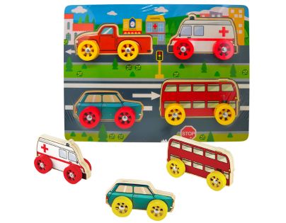 BABU - Drevené puzzle autíčka - sada 4 ks