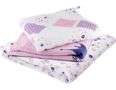 Babymoov mušelínové Mademoiselle Set 3ks biele/ružové/fialové