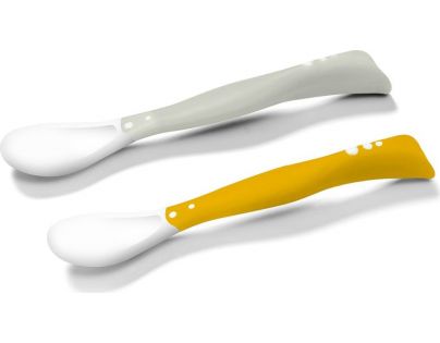 BabyOno Lyžičky flexi 2 ks pastelová sivá a žltá