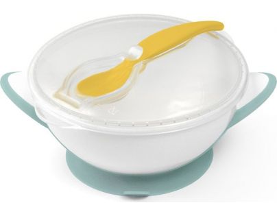 BabyOno Miska uzatvárateľná s prísavkou a lyžičkou 300 ml zelenožltá