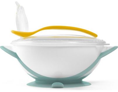 BabyOno Miska uzatvárateľná s prísavkou a lyžičkou 300 ml zelenožltá