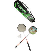 Badmintonová souprava 2 pálky a košíček v pouzdře zeleno-černé pouzdro Badmintonová souprava 2 pálky a košíček v pouzdře zeleno-černé pouzdro
