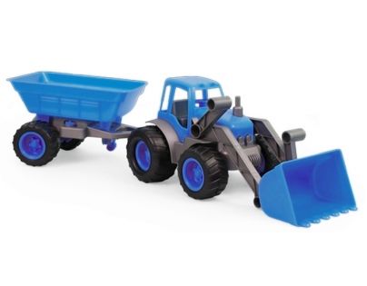 Mochtoys Bagr s přívěsem na gumových kolech - Modrá