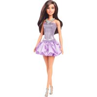 Barbie Modelka - fialové šaty s balónovou sukňou