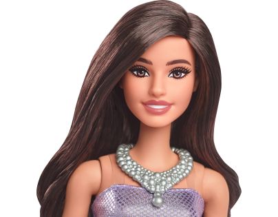 Barbie Modelka - fialové šaty s balónovou sukňou