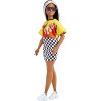 Barbie modelka 30 cm Ohnivé tričko a kockovaná sukňa 2