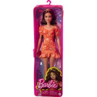 Barbie modelka 30 cm Oranžové šaty s bielymi kvetmi 5
