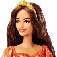 Barbie modelka 30 cm Oranžové šaty s bielymi kvetmi 3