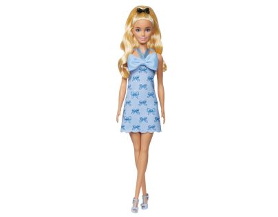 Barbie Modelka - šaty s modrými mašľami