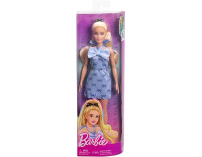 Barbie Modelka - šaty s modrými mašľami