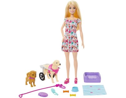 Barbie bábika a psík s invalidným vozíčkom
