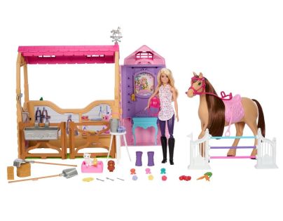 Barbie HXJ44 Stajne s koňom Pepper a bábikou