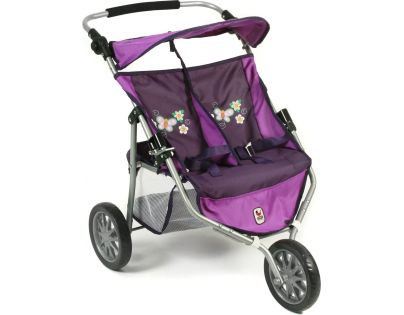 Bayer Chic Kočárek pro dvojčata panenky Jogger - Purple Checker