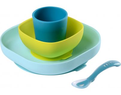 Béaba Jedálenská sada silikónová 4-dielna Blue