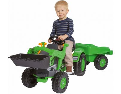 Rolly Toys Kid Šlapací traktor s nakladačom a vlečkou Zelený