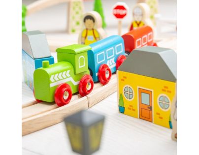 Bigjigs Rail Drevená vláčikodráha mesto a dedina 101 dielov
