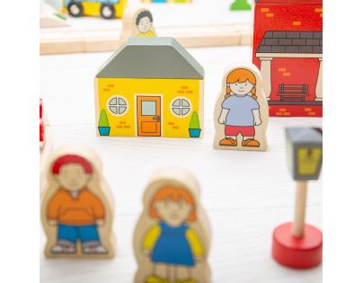 Bigjigs Rail Drevená vláčikodráha mesto a dedina 101 dielov