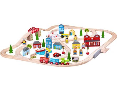 Bigjigs Rail Drevená vláčikodráha mesto a dedina 101 dielov