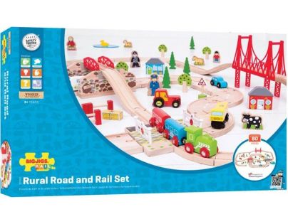 Bigjigs Rail Drevená vláčkodráha s vidieckou cestou 80 dielov