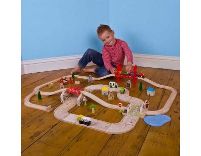 Bigjigs Rail Drevená vláčkodráha s vidieckou cestou 80 dielov