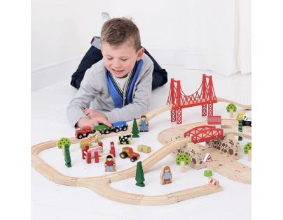 Bigjigs Rail Drevená vláčkodráha s vidieckou cestou 80 dielov