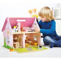Bigjigs Toys Prenosný drevený domček pre bábiky 3