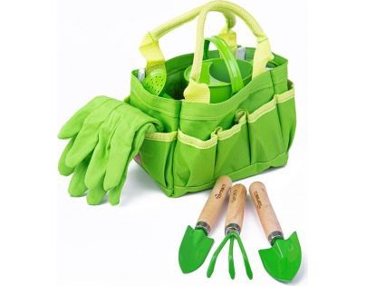 Bigjigs Toys Záhradný set náradia v plátené taške zelený
