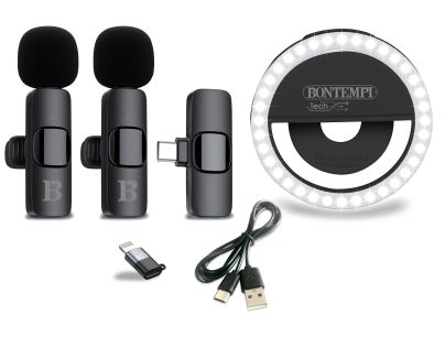 Bontempi Mini kruhové svetlo s dvoma bezdrôtovými klopovými mikrofónmi