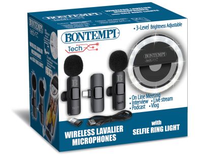 Bontempi Mini kruhové svetlo s dvoma bezdrôtovými klopovými mikrofónmi