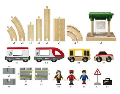 Brio Vláčiková dráha s osobným vlakom, závorami a cestným priecestím 33 dielov