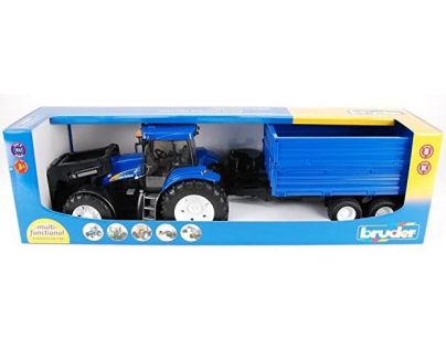 Bruder 1993 Traktor New Holland T8040 s vlekom a čelným nakladačom